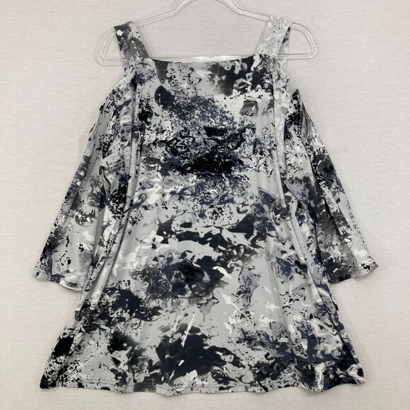 Sympli size 16 Black White Artsy Cold Shoulder Stretch Knit Tunic Comfy - Picture 9 of 10